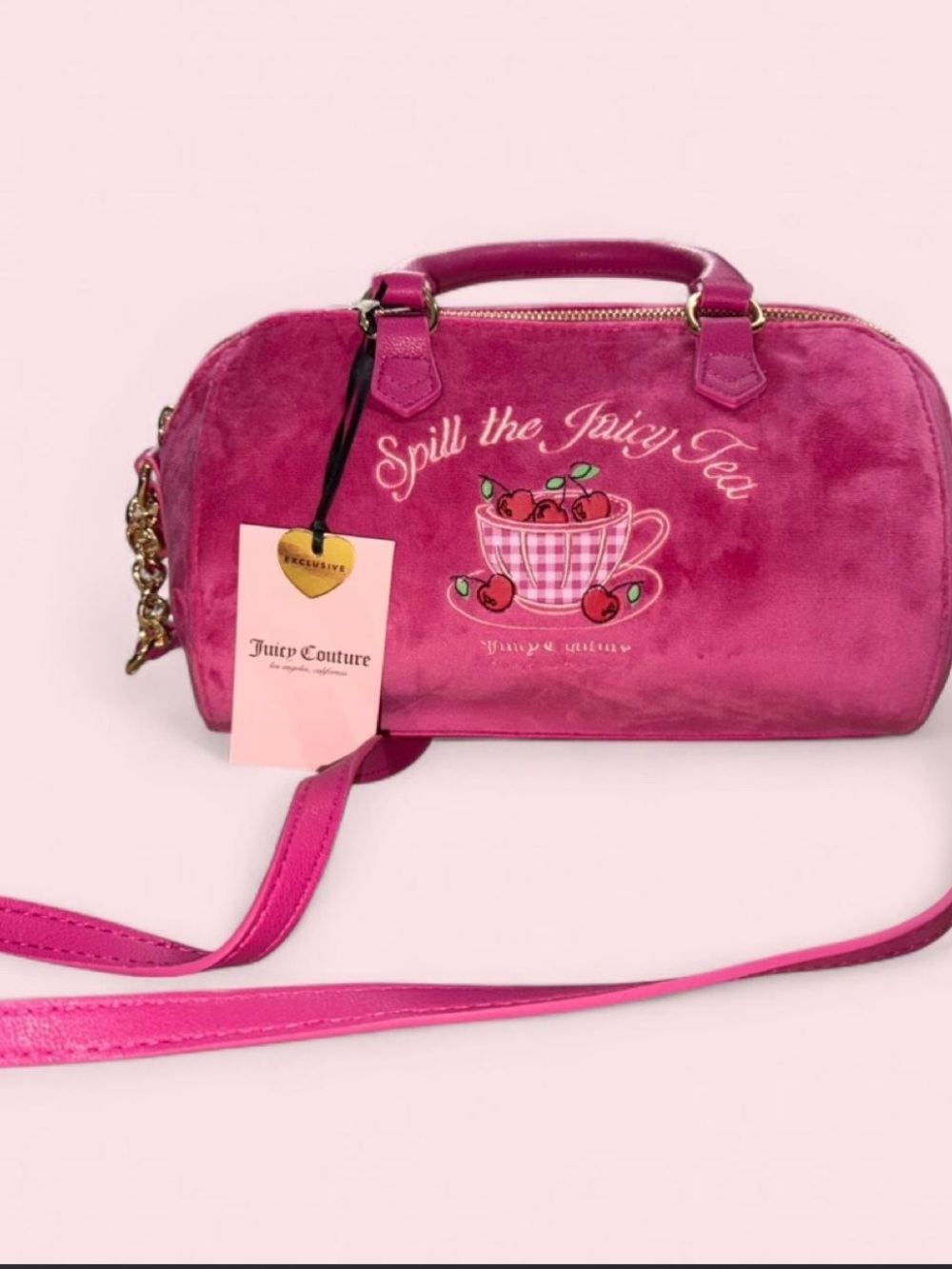 Juicy Couture 'Spill the Juicy Tea' Pink Velvet Crossbody Bag